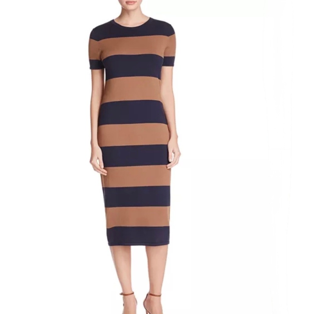 Max Mara Weekend Addi Knit Dress Women's S Navy Camel Tan Short Sleeve Sheath